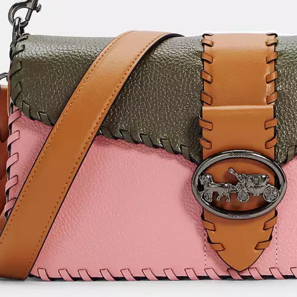 Coach Georgia colorblock Pink and Green Whipstitch Shoulder Bag - Picture 4 of 8